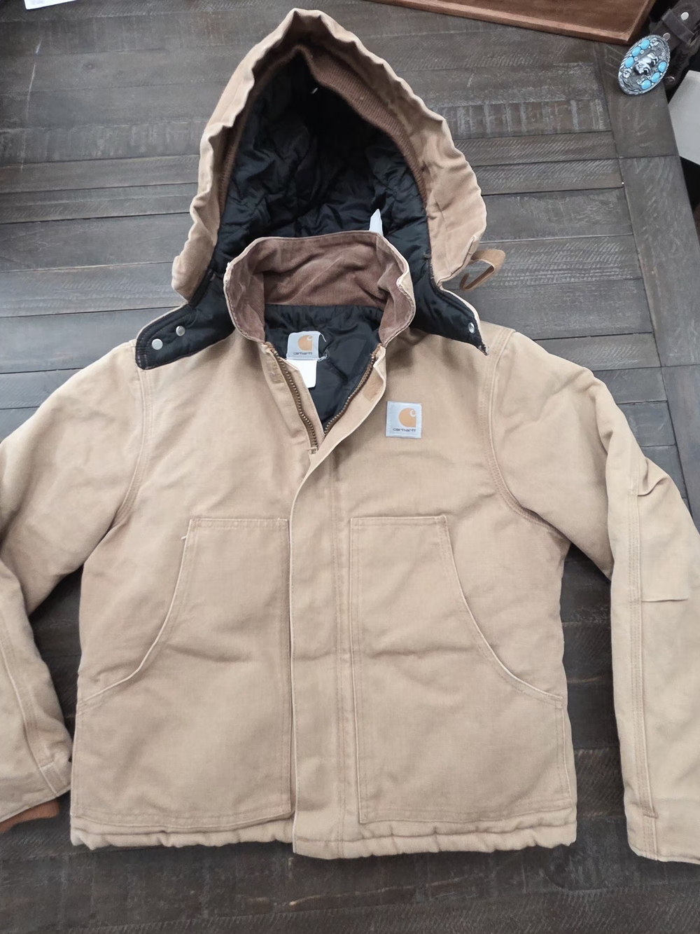 Carhartt Men's Brown Hooded Canvas Puffer Coat